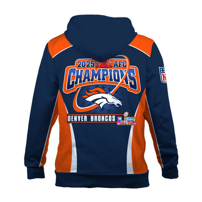 Denver Broncos 2025 AFC Champions – The Peak of Glory Is Back 3D Zip Hoodie