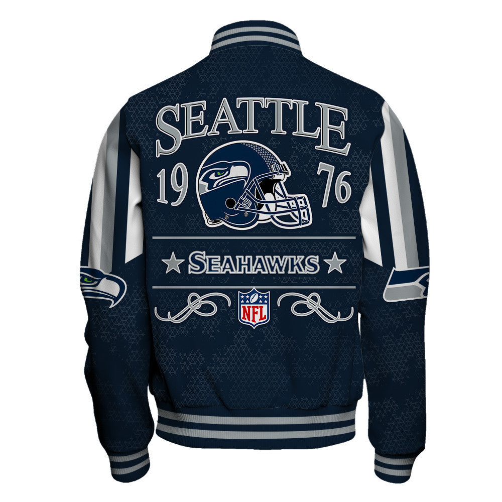 Seattle Seahawks In Full Retro Pattern, Super Bowl LX Varsity Jacket