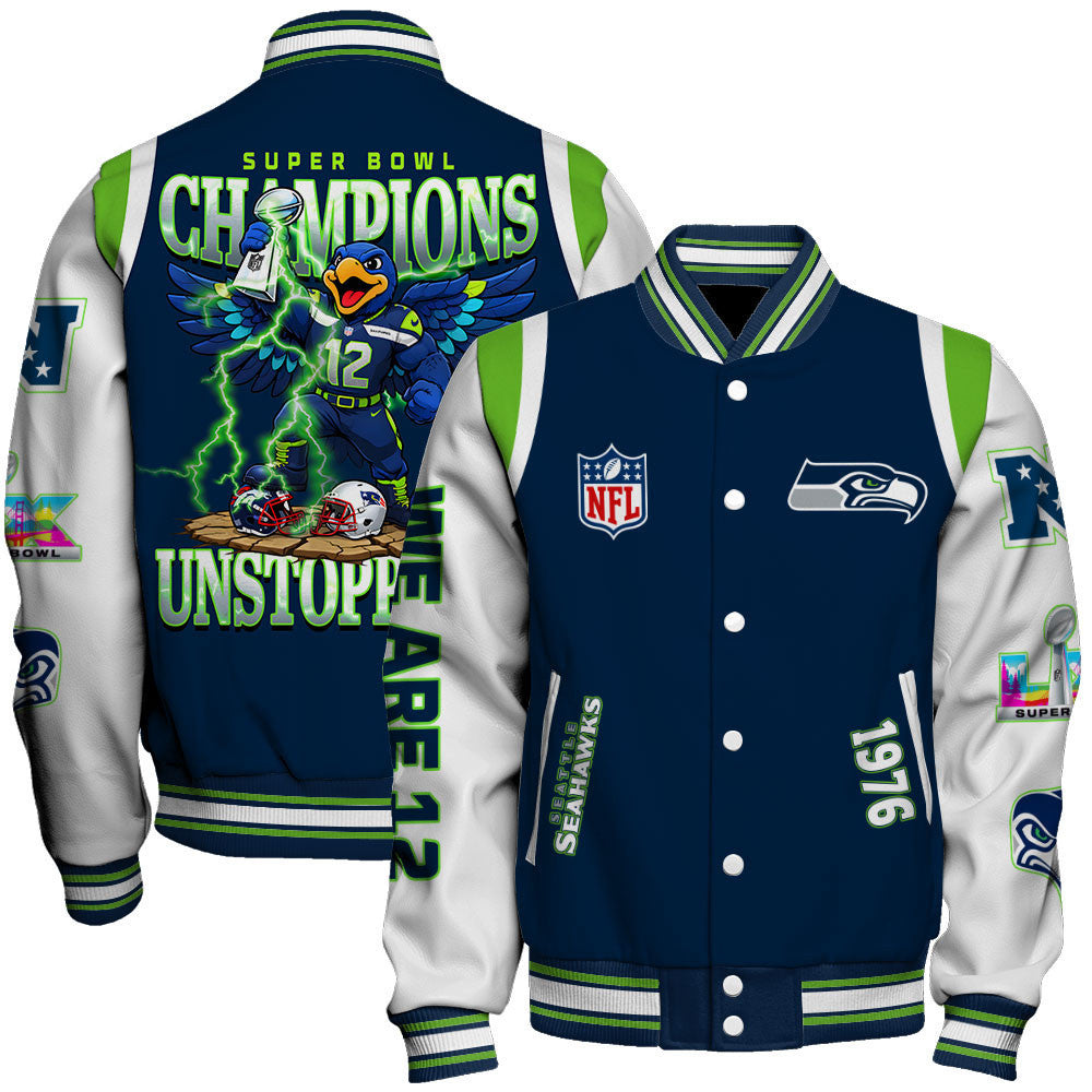 Seattle Seahawks 2025 Super Bowl Champions Unstoppable Varsity Jacket