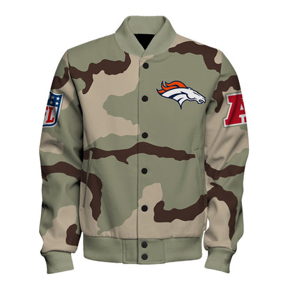 Denver Broncos Unique Military Green Design, Large Logo On The Back Varsity Jacket