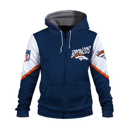 NFL Denver Broncos 3X Super Bowl Champions Gold Ring 3D Zip Hoodie