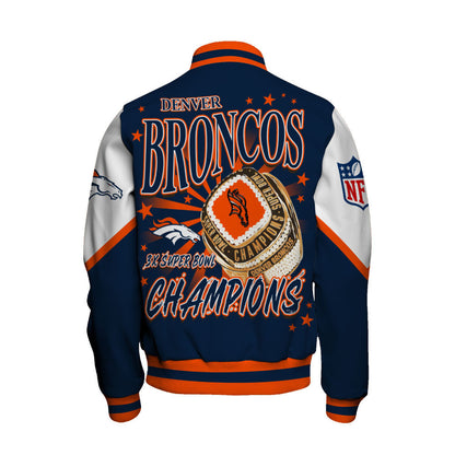 NFL Denver Broncos 3X Super Bowl Champions Gold Ring Varsity Jacket