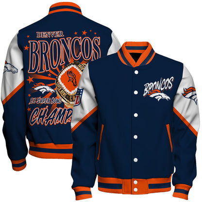 NFL Denver Broncos 3X Super Bowl Champions Gold Ring Varsity Jacket