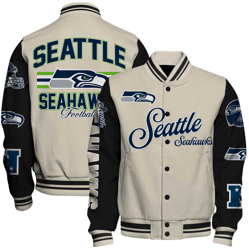 NFL Seattle Seahawks Power & Pride Game Day Cream/Black Varsity Jacket