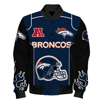 Denver Broncos Show Your Passion With The Fiery Design Varsity Jacket