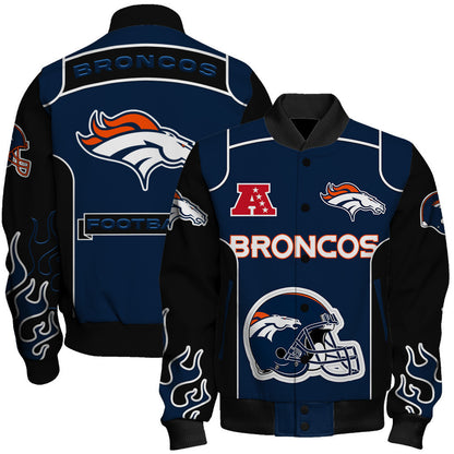 Denver Broncos Show Your Passion With The Fiery Design Varsity Jacket