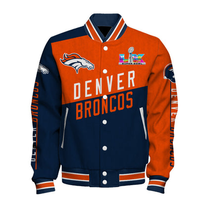 Denver Broncos Angular Cut Design and Super Bowl Logo LX Varsity Jacket