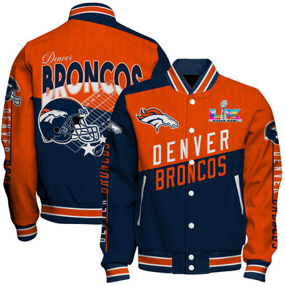 Denver Broncos Angular Cut Design and Super Bowl Logo LX Varsity Jacket