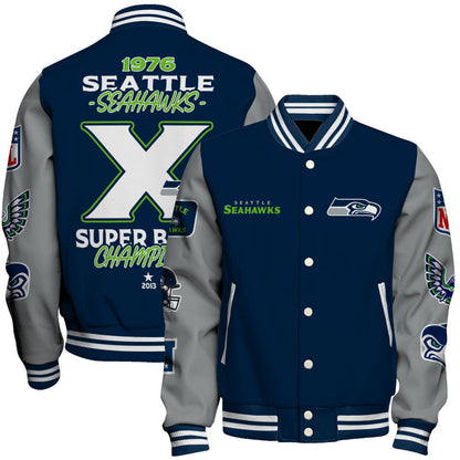 NFL Seattle Seahawks X Super Bowl Champions Iconic Design Varsity Jacket