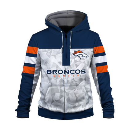 NFL Denver Broncos Game Day Essential White/Navy 3D Zip Hoodie