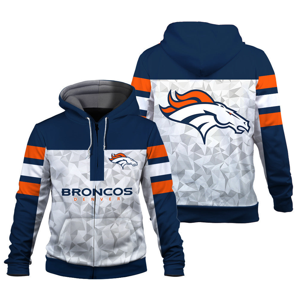 NFL Denver Broncos Game Day Essential White/Navy 3D Zip Hoodie