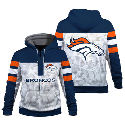 NFL Denver Broncos Game Day Essential White/Navy 3D Zip Hoodie