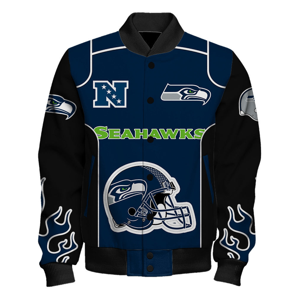 Seattle Seahawks Show Your Passion With The Fiery Design Varsity Jacket