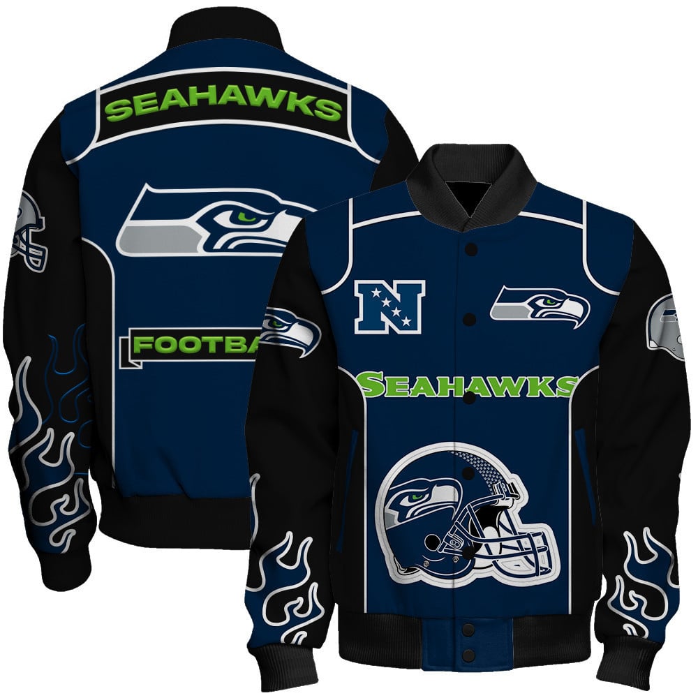 Seattle Seahawks Show Your Passion With The Fiery Design Varsity Jacket