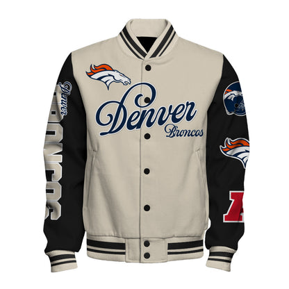 NFL Denver Broncos Power & Pride Game Day Cream/Black Varsity Jacket