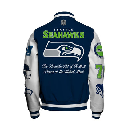 NFL Seattle Seahawks The Beautiful Art of Football Iconic Varsity Jacket
