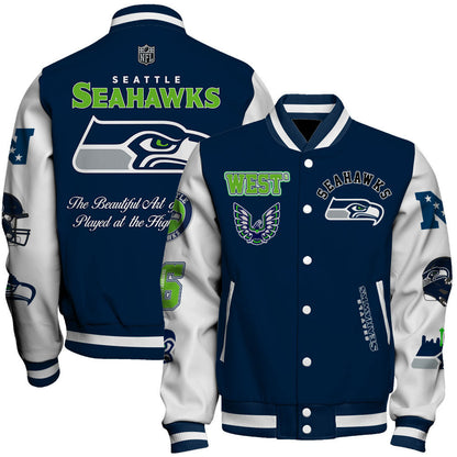 NFL Seattle Seahawks The Beautiful Art of Football Iconic Varsity Jacket