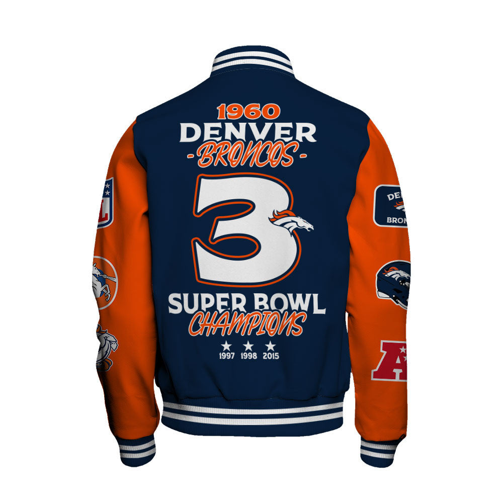NFL Denver Broncos 3X Super Bowl Champions Iconic Design Varsity Jacket