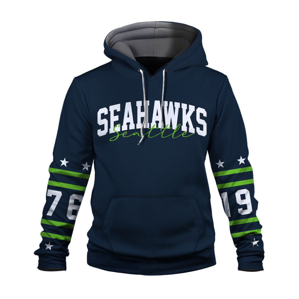 Seattle Seahawks Striped Rib-Knit Design & Foundation Anniversary Graphics 3D Hoodie