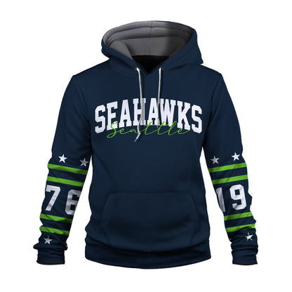 Seattle Seahawks Striped Rib-Knit Design & Foundation Anniversary Graphics 3D Hoodie