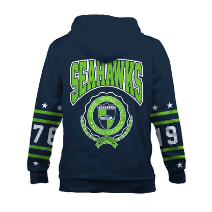 Seattle Seahawks Striped Rib-Knit Design & Foundation Anniversary Graphics 3D Hoodie
