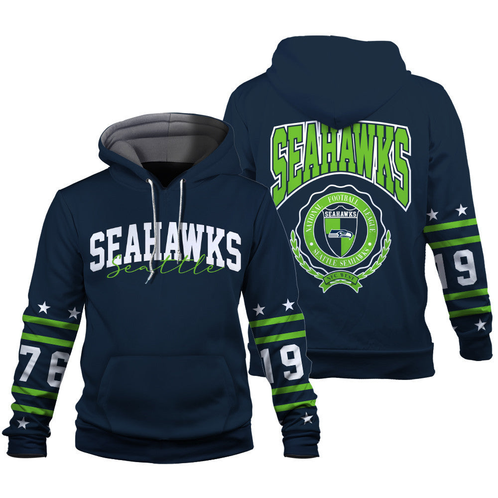 Seattle Seahawks Striped Rib-Knit Design & Foundation Anniversary Graphics 3D Hoodie