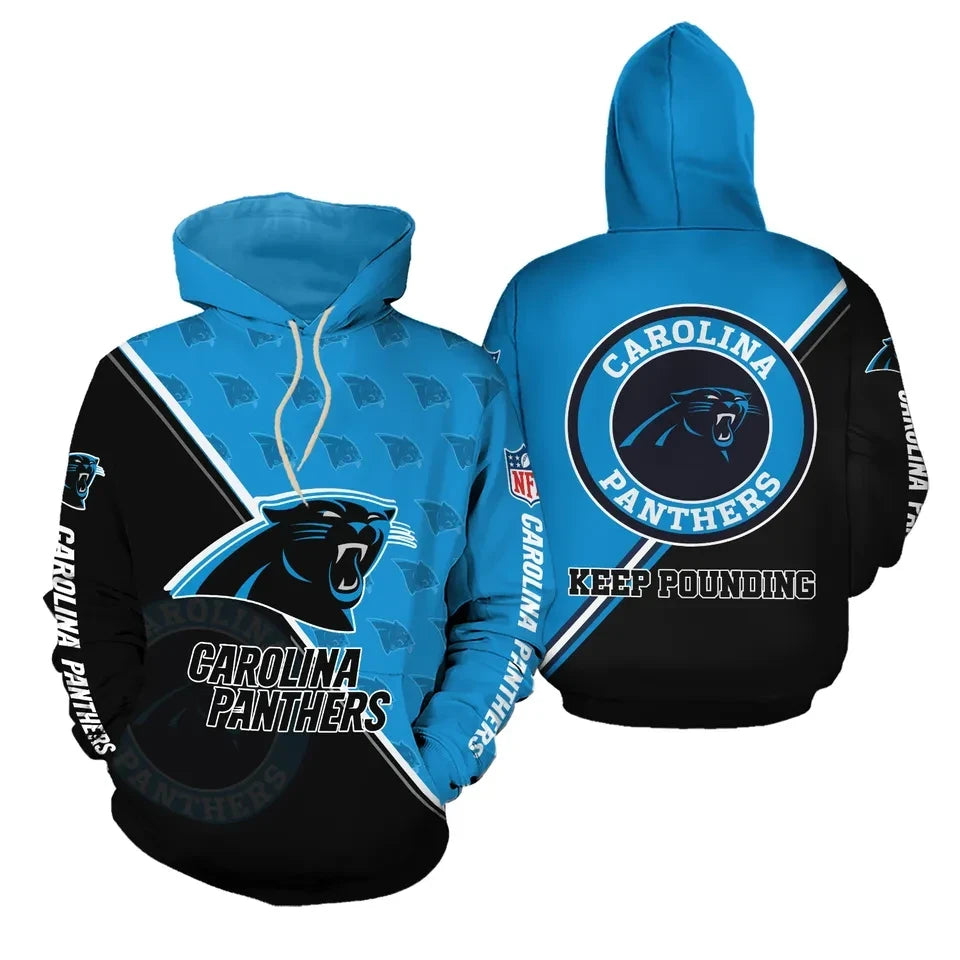 Carolina Panthers Bold Logo Repeat Pattern 3D Pullover Hoodie
