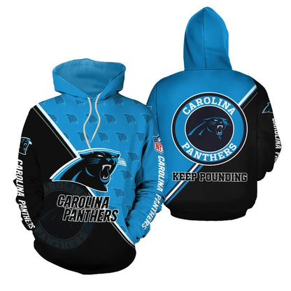 Carolina Panthers Bold Logo Repeat Pattern 3D Pullover Hoodie