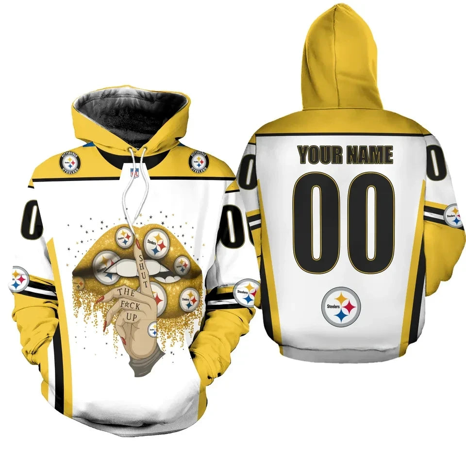 Pittsburgh Steelers Shut Up Lips Personalized 3D Pullover Hoodie