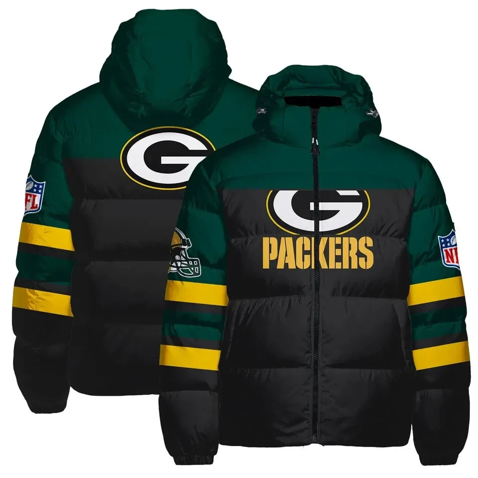 Green Bay Packers Helmet Sleeve Bold Logo 3D Down Jacket