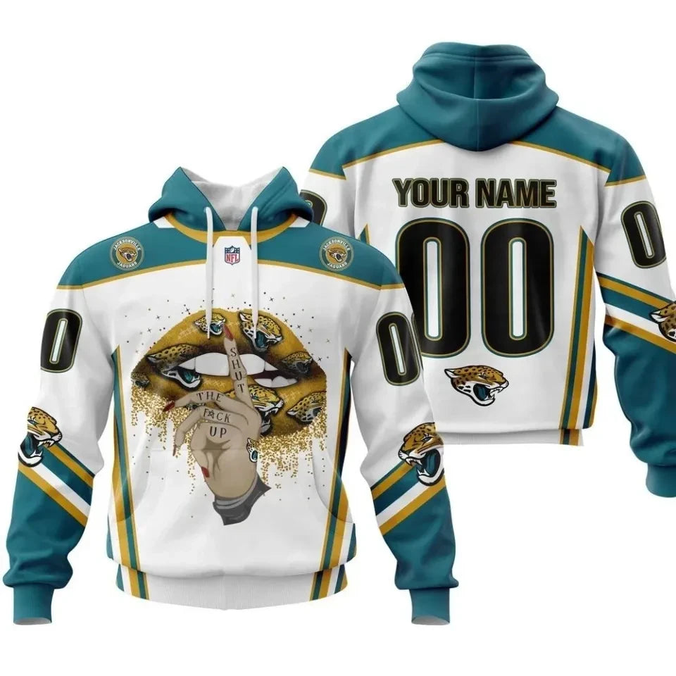 Jacksonville Jaguars Customize Shush Lips Bold Graphic 3D Pullover Hoodie