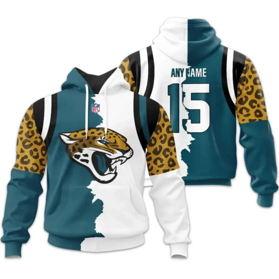 Jacksonville Jaguars Leopard Sleeve Split Color 3D Pullover Hoodie