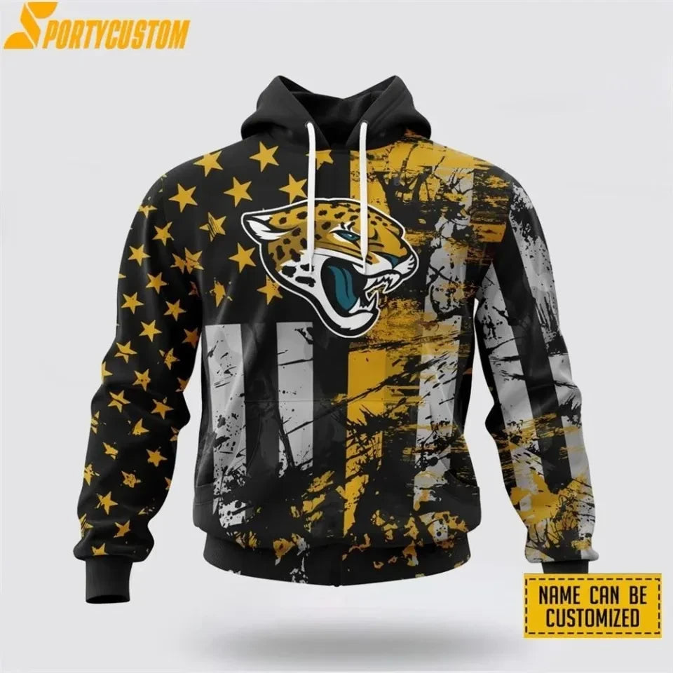 Jacksonville Jaguars Distressed Flag Gold Star 3D Pullover Hoodie