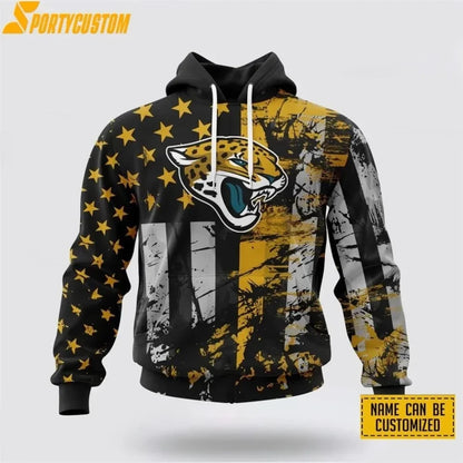Jacksonville Jaguars Distressed Flag Gold Star 3D Pullover Hoodie