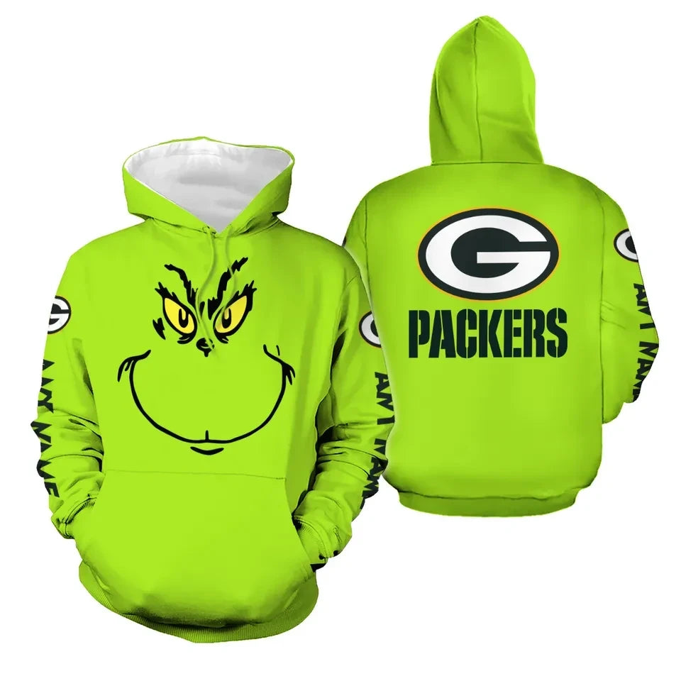 Green Bay Packers Bold Grinch Fan Edition 3D Pullover Hoodie