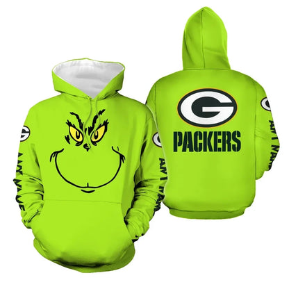 Green Bay Packers Bold Grinch Fan Edition 3D Pullover Hoodie