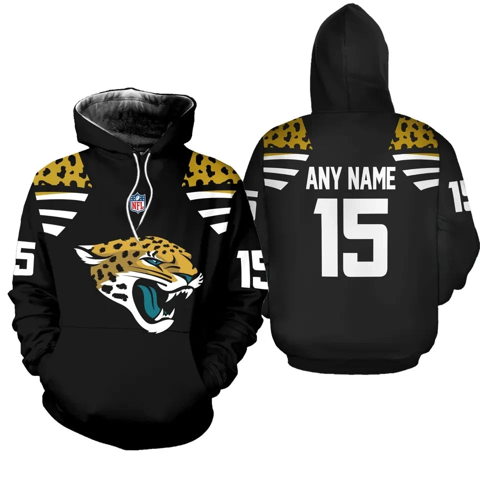 Jacksonville Jaguars Black Bold Logo Custom 3D Pullover Hoodie