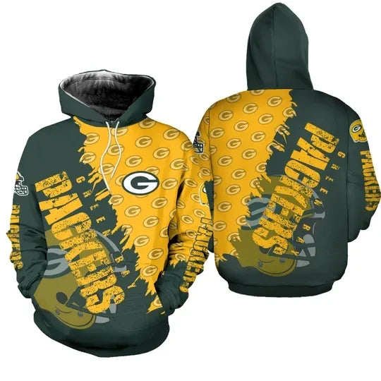 Green Bay Packers Distressed Vertical Logo 3D Pullover Hoodie