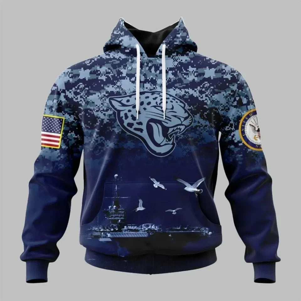 Jacksonville Jaguars Navy Camouflage Carrier Force 3D Pullover Hoodie