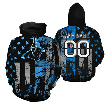 Carolina Panthers Distressed Flag Personalized 3D Pullover Hoodie