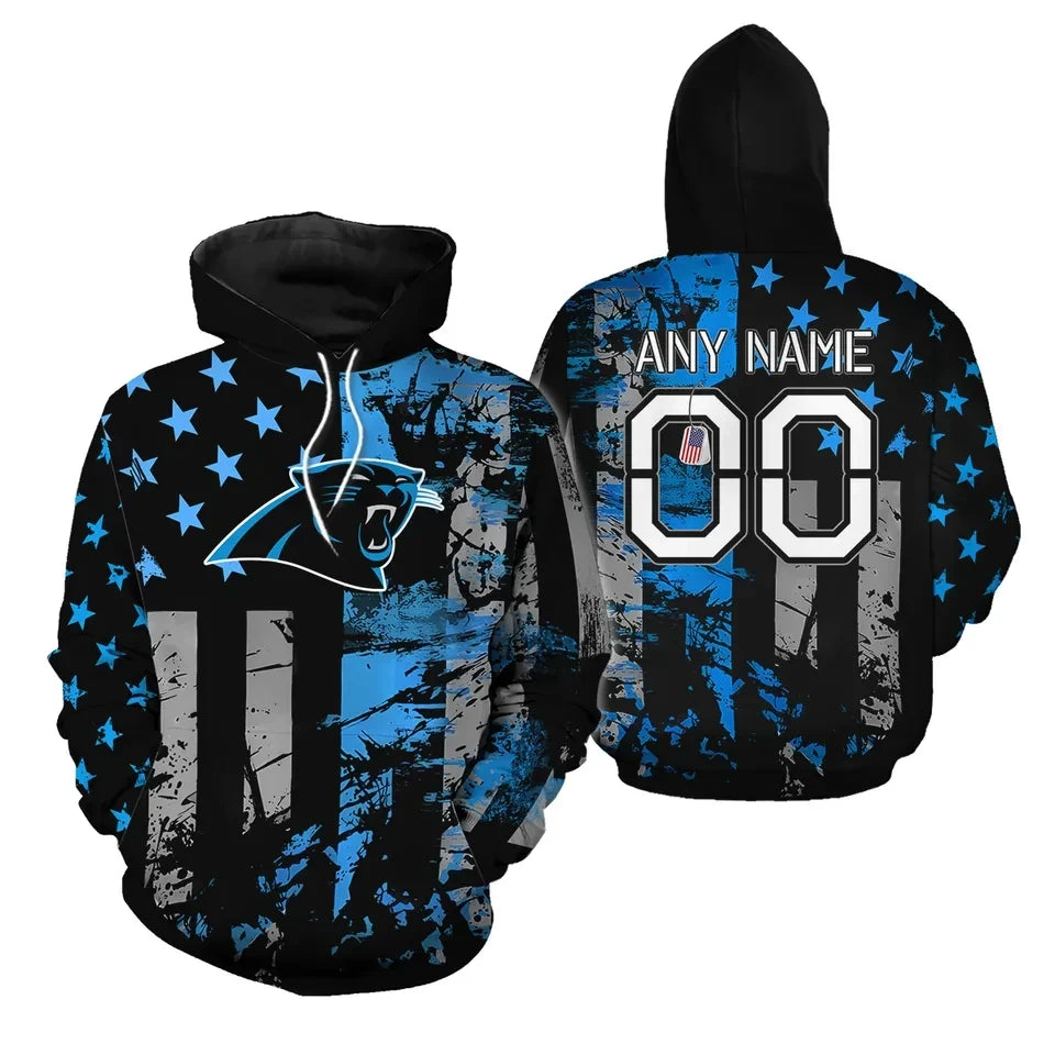 Carolina Panthers Distressed Flag Personalized 3D Pullover Hoodie