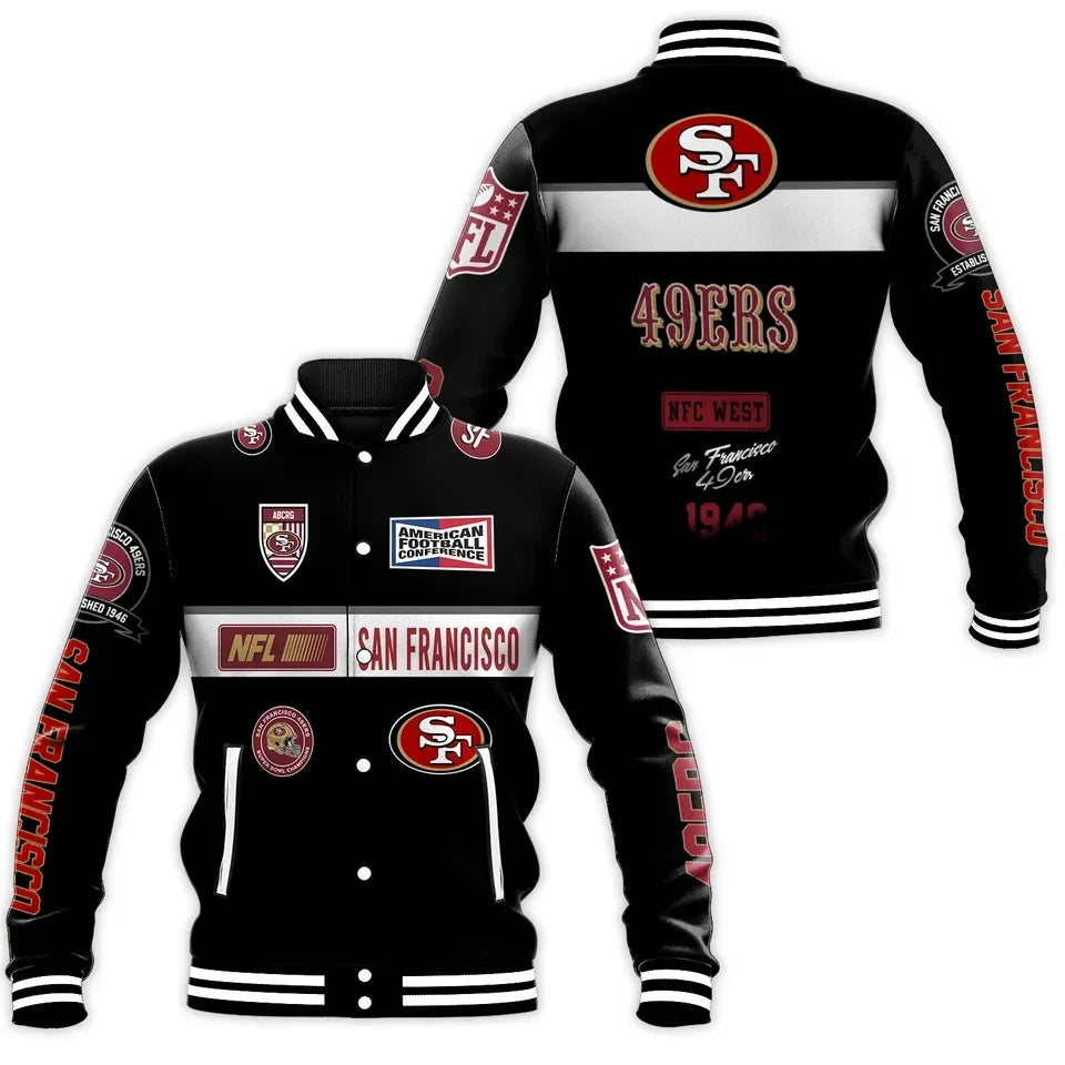 San Francisco 49ers NFL 3D Printed Baseball Jacket with Classic Graphics