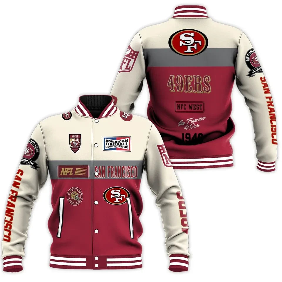 San Francisco 49ers NFL 3D Printed Baseball Jacket with Classic Graphics