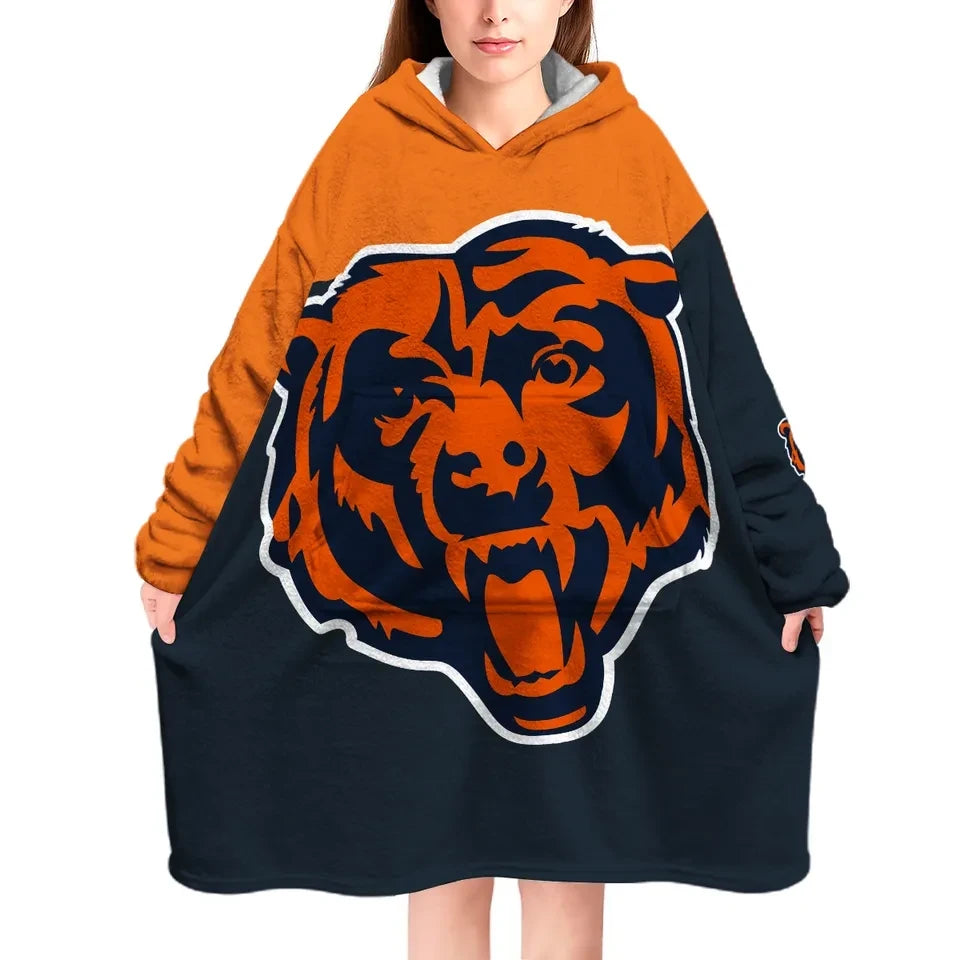Chicago Bears Oversized Blanket Hoodie – 3D Printed Comfort, Fierce Fan Style