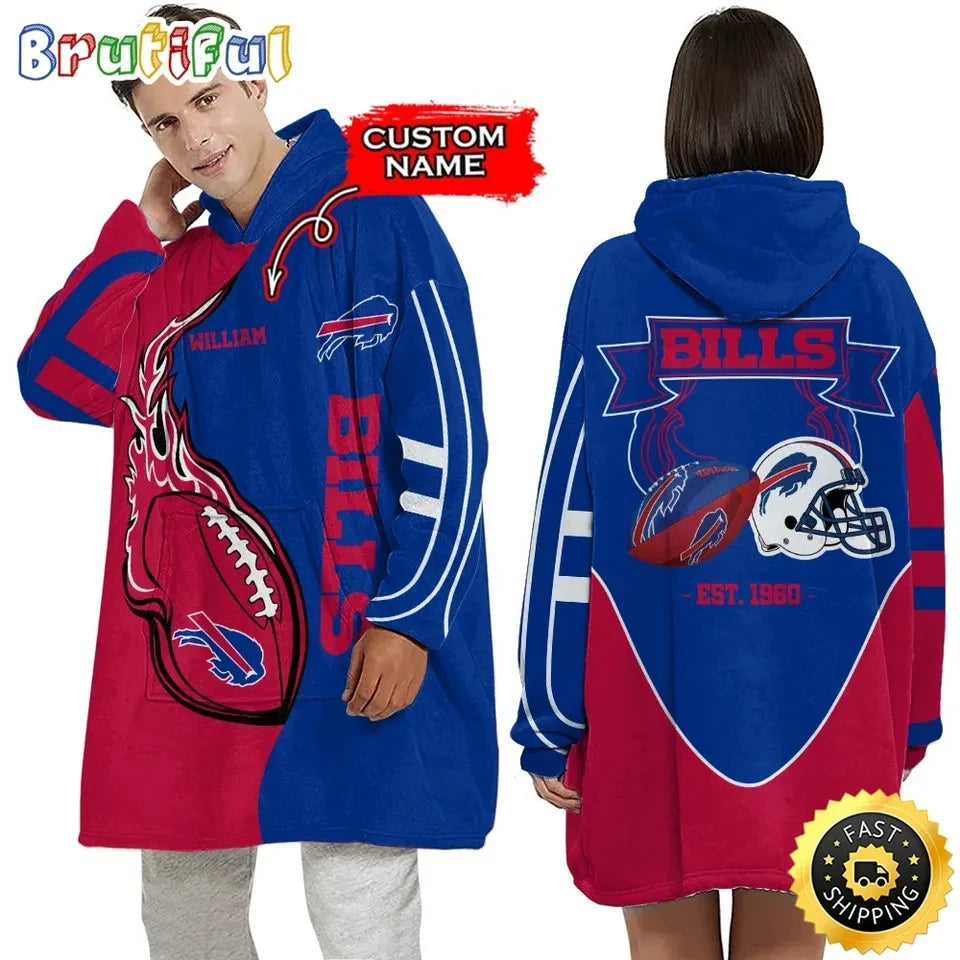 Buffalo Bills Custom Name Blanket Hoodie – 3D Printed Comfort, Fierce Fan Style