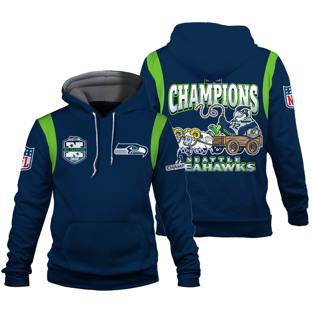 Seattle Seahawks 2025 AFC Champions Built Different 3D Hoodie