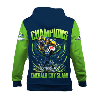 Seattle Seahawks 2025-26 NFC & Super Bowl Champions 3D Zip Hoodie