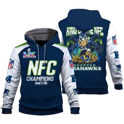 Seattle Seahawks King of The NFC 2025-26 Champions 3D Hoodie