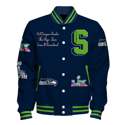 Seattle Seahawks Super Bowl LX Champions Graphic Design Varsity Jacket