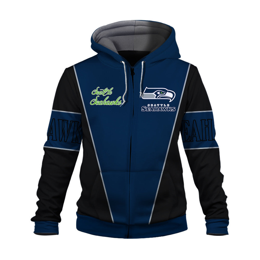Seattle Seahawks Classic Design Team-Inspired 3D Zip Hoodie
